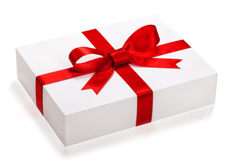 gift box with red ribbon and teg