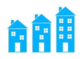 Blue house icons on white background