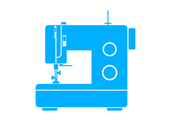 Blue sewing machine on white background
