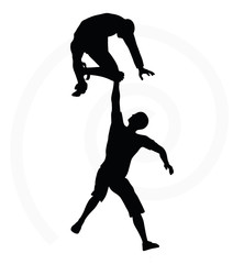 silhouette of two senior climbers men team