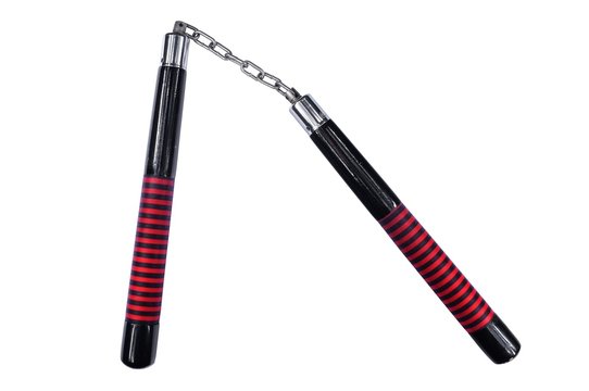 Wooden nunchaku isolated on white
