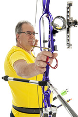 Man aiming with a longbow in closeup