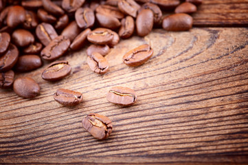 coffee beans on wood texture