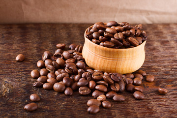 coffee beans on wood texture