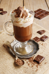 Irish coffee on wooden table