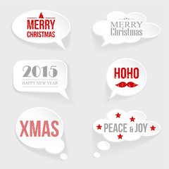 Speech thought bubble set with christmas,new year messages