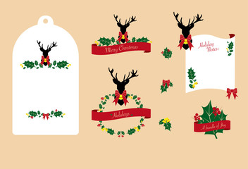 Vector christmas set. Christmas and Reindeer elements.