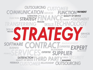 Strategy management concept in word tag cloud, vector background