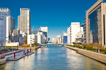 Odaiba district has a many water canalls, Tokyo, Japan. - obrazy, fototapety, plakaty