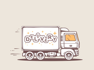 Vector illustration of truck free and fast delivering lettering