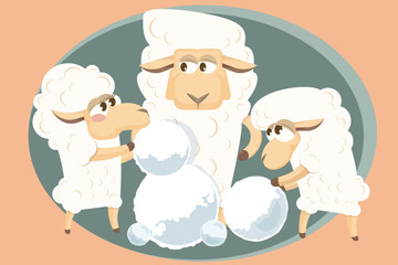 Vector illustration. Card with  lamb family.