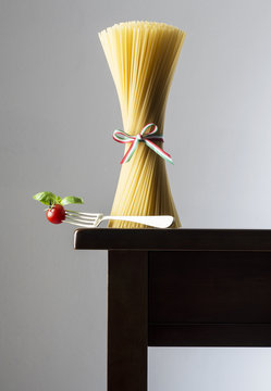 Spaghetti on the wooden table