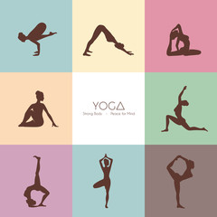 Yoga poses woman's silhouette