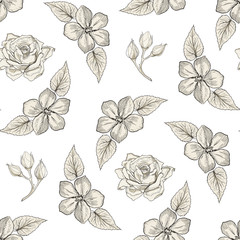 floral seamless pattern engraving style