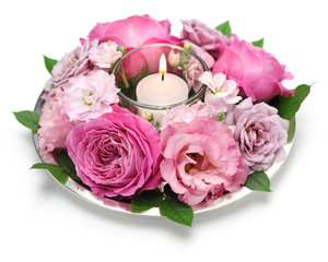 table flower arrangement with candle