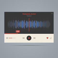 Audio player with equalizer in flat style with icons. Vector ill