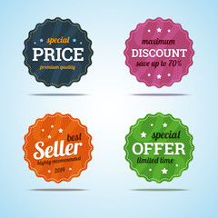 Special set of premium sale badges in flat style. Vector illustr