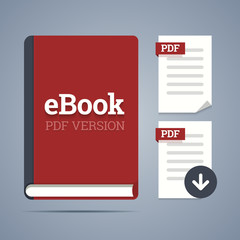eBook template with pdf label and pdf page icons with download.