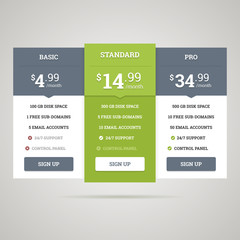 Vector pricing table for websites and applications.