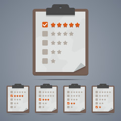 Clipboard with rating stars and checkboxes. Vector illustration