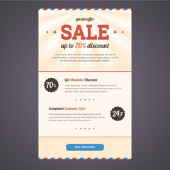 Newsletter template design in flat style with discount offer. Ve