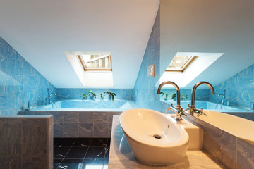 Interior, blue bathroom