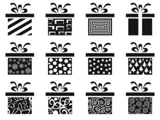 black gift box icon set