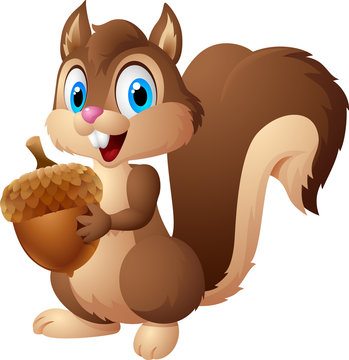 Carton squirrel holding acorn