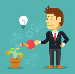 Businessman watering a plant of money