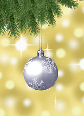 christmas ball with snowflakes and pine tree