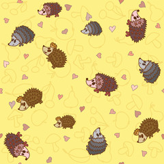 Seamless pattern with cute little hedgehogs