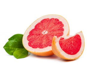 slices of grapefruit with leaves isolated
