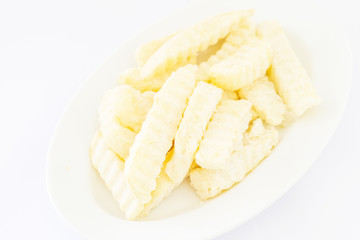 Frozen potato in isolate on white.