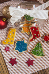 Christmas handmade cookies on wooden background