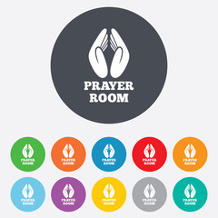 Prayer room sign icon. Religion priest symbol.