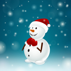 Funny snowman with mittens