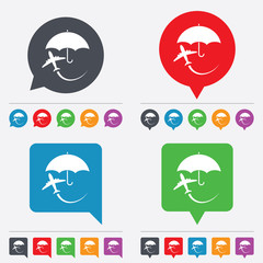 Flight insurance sign icon. Safe travel symbol.