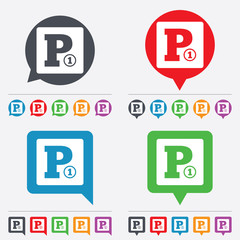 Paid parking sign icon. Car parking symbol.