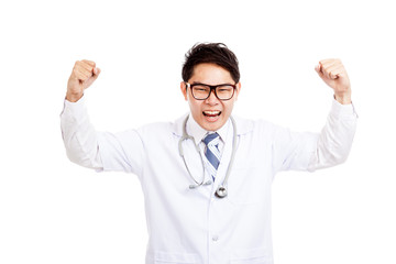 Asian male doctor  happy with success