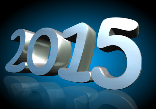 Number 2015 in 3D on blue background