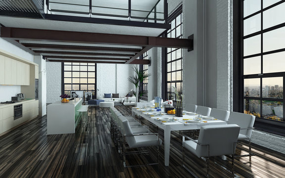 Modern open-plan dining room kitchen interior
