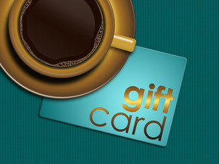 coffee with gift card lying on tablecloth