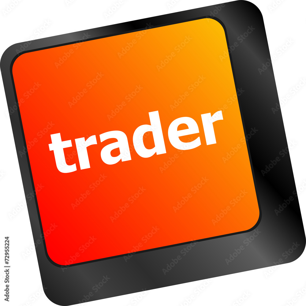 Poster trader keyboard representing market strategy - business concept