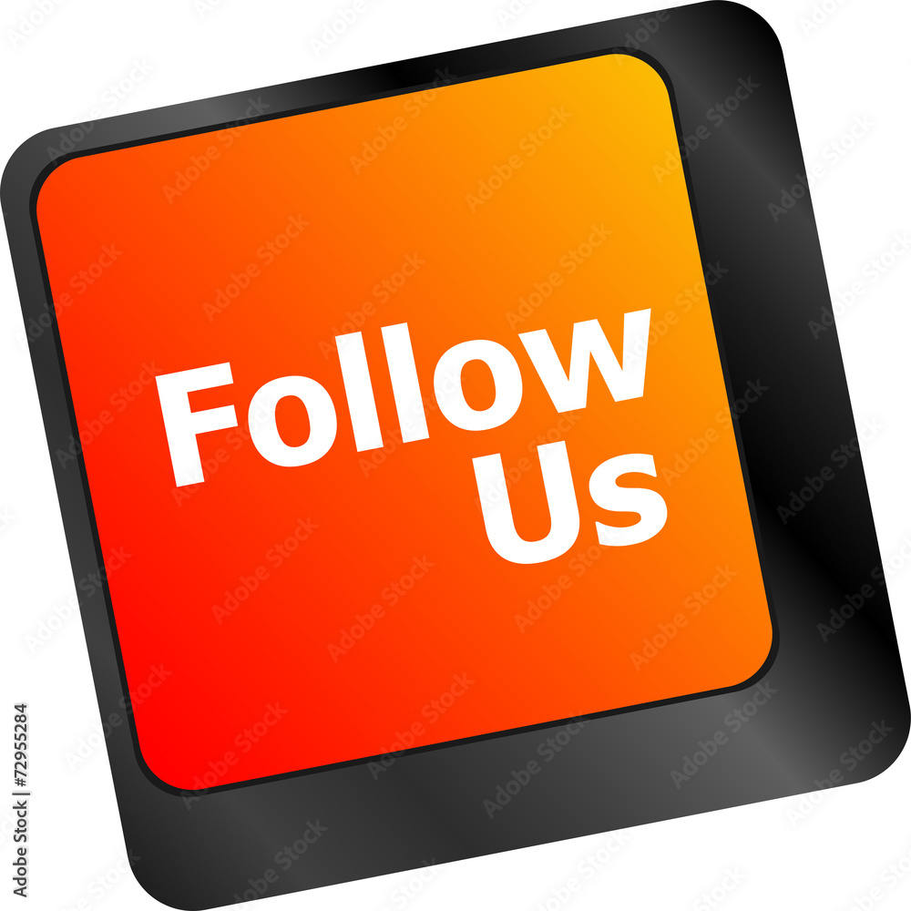 Poster social media concept: keyboard with follow us button