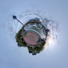 360 degree little planet panorama of Dusseldorf, Germany