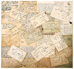 vintage handwritten postcards. grunge paper background