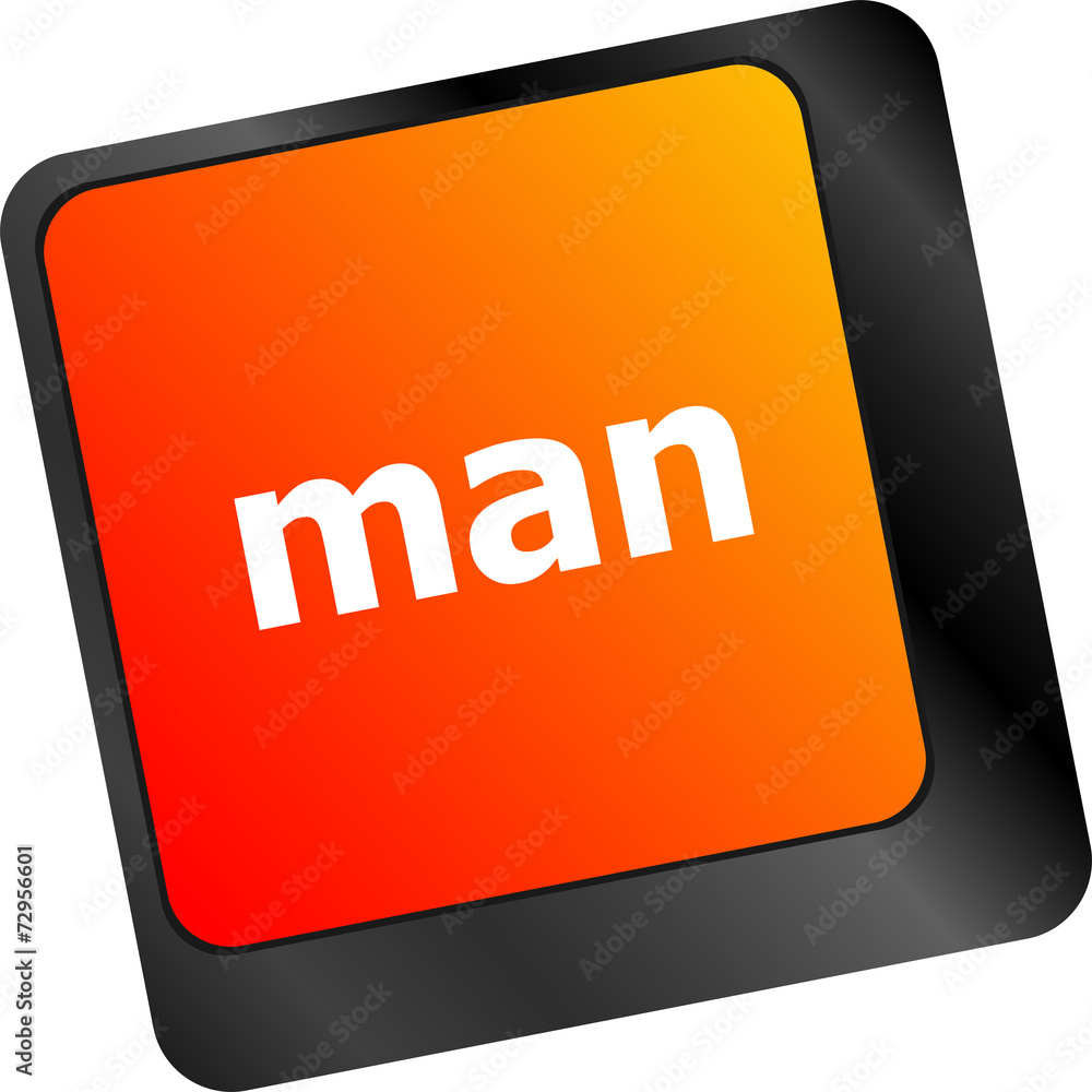 Poster man words on computer pc keyboard keys