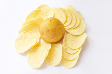 Potatoes fries in the plate isolated on white