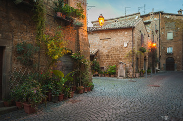 Evening streets of the old Italian city of Orvieto
