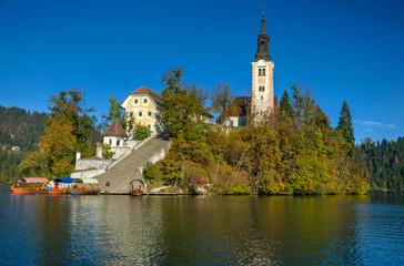 Bled island in autumn morning